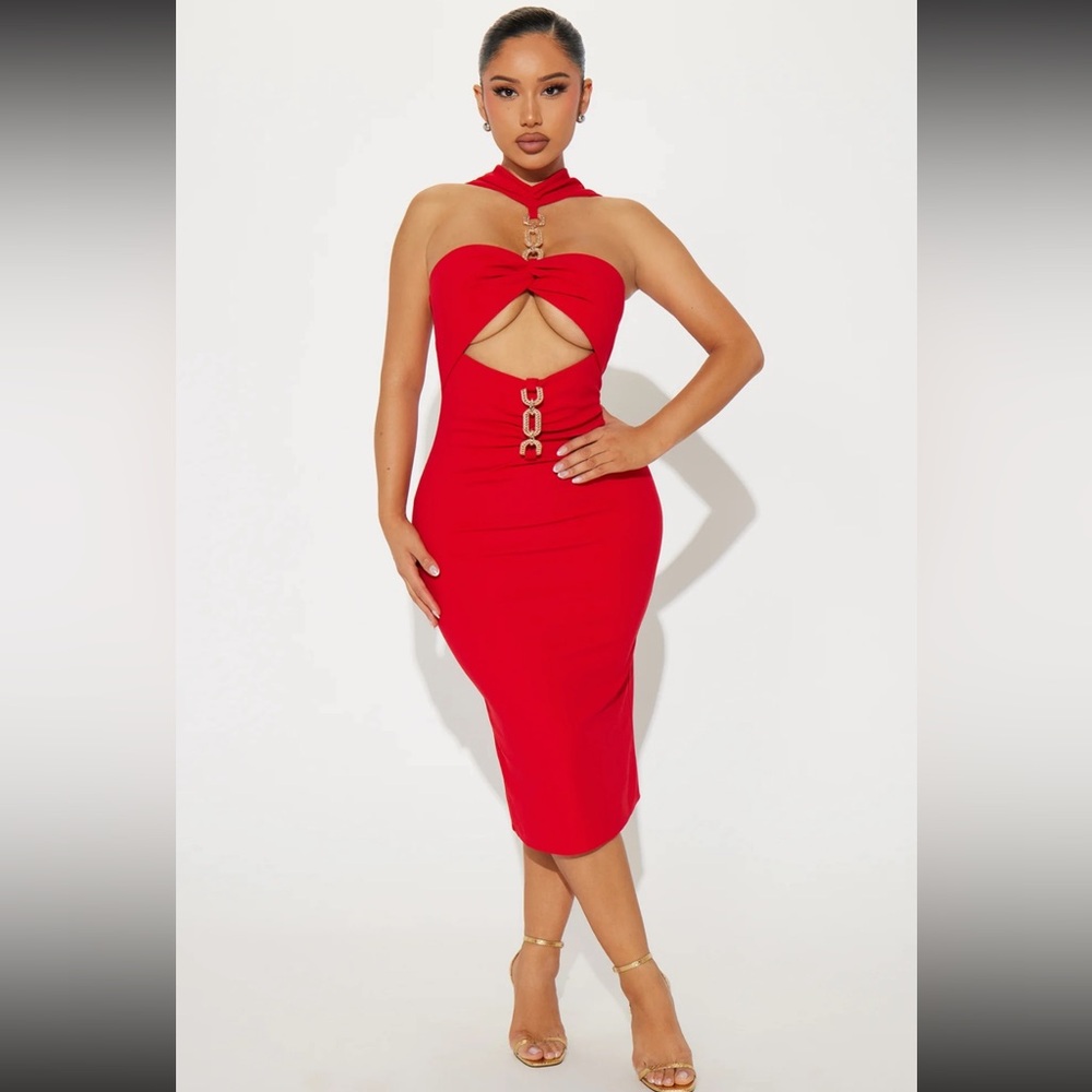 Red cutout detail dress
